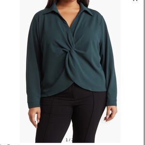 Calvin Klein forest Collared Long Sleeve Twist Front Top size 1x